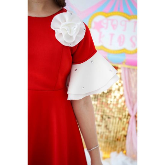 صورة فستان بناتي طبي احمر ملكي - m3688